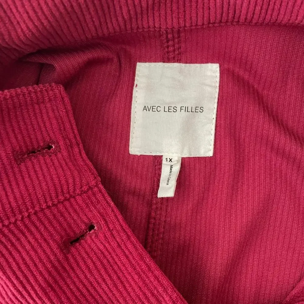 Avec Les Filles Women's Raspberry Corduroy Cropped High Collar Jacket - Plus 1X